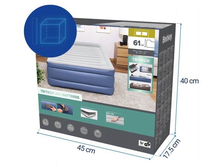 Duży Materac Dmuchany Welurowy Łóżko do Spania z Pompką Bestway MODEL 2025