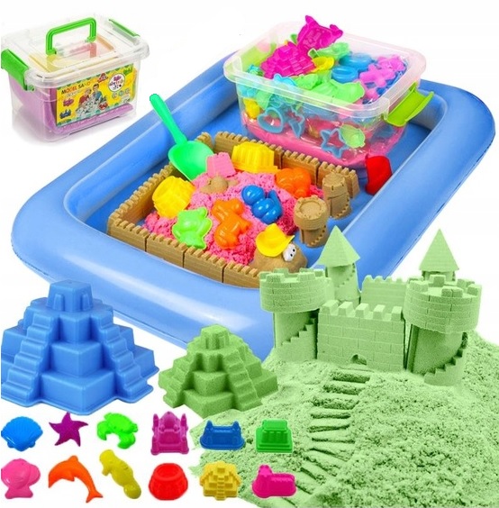 PIASEK KINETYCZNY 2KG BASEN + FOREMKI DUŻY ZESTAW