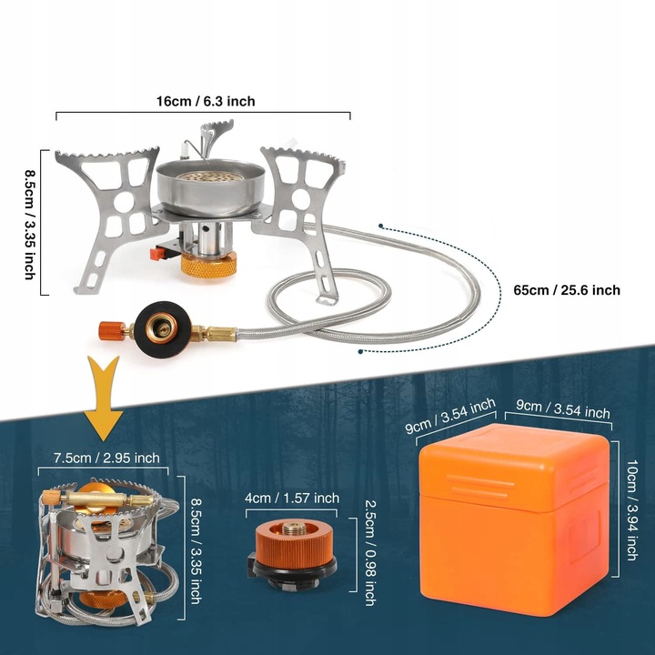 DOSKONAŁA MINI KUCHENKA TURYSTYCZNA GAZOWA NA KARTUSZE Z ADAPTEREM 3500W