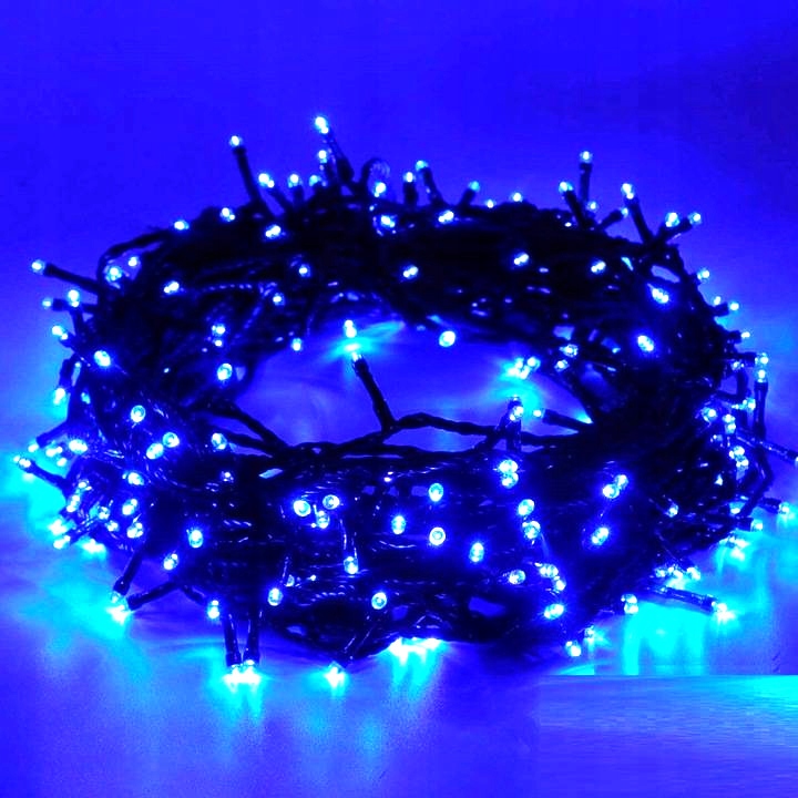 LAMPKI CHOINKOWE 500 LED NIEBIESKIE FLASH ZEWNĘTRZNE WEWNĘTRZNE GRUBY KABEL