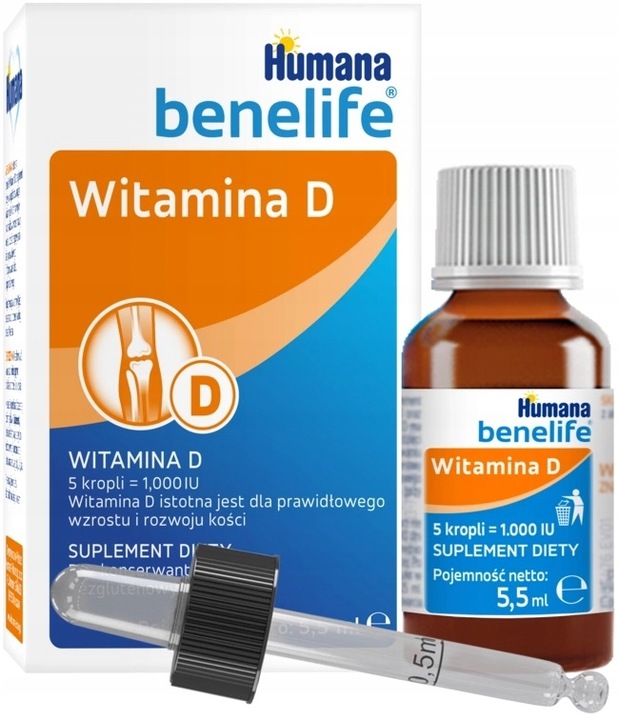HUMANA BENELIFE D3 + DHA KROPLE Z PIPETKĄ 15ML x3 + WITAMINA D3 5.5ML x1