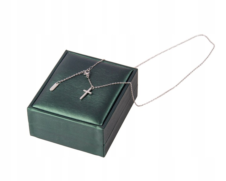 SREBRNY ŁAŃCUSZEK Z KRZYŻYKIEM POLEROWANA STAL CHIRURGICZNA + SZKATUŁKA