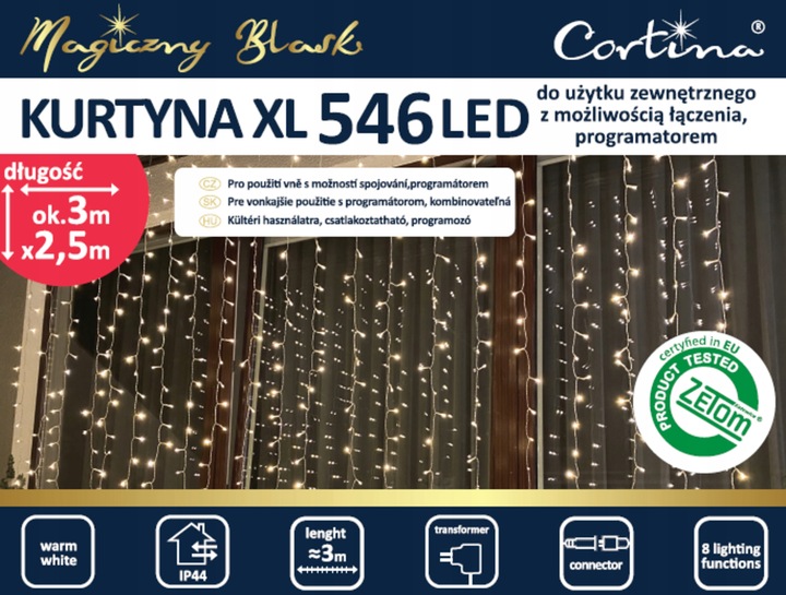 KURTYNA ŚWIETLNA 546LED XL LAMPKI CHOINKOWE 8 FUNKCJI sople CHOINKĘ CHOINKA