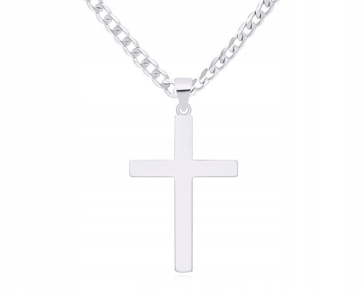 Srebrny Krzyżyk Męski Gładki + Grawer pr. 925 Duży Krzyż Na Łańcuszek