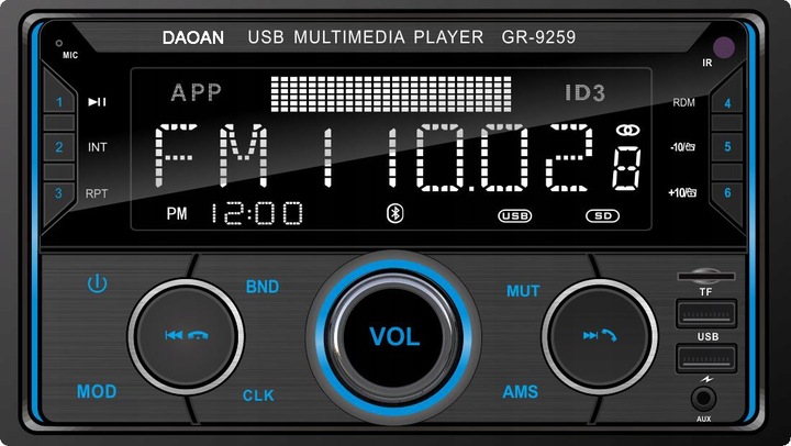 RADIO SAMOCHODOWE 2-DIN BLUETOOTH USB SD RDS LCD RGB MIKROFON PILOT ZESTAW