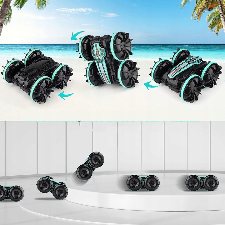 SAMOCHÓD ZDALNIE STEROWANY RC GESTAMI AMFIBIA 2 PILOTY 4x4 360° PŁYWAJĄCY