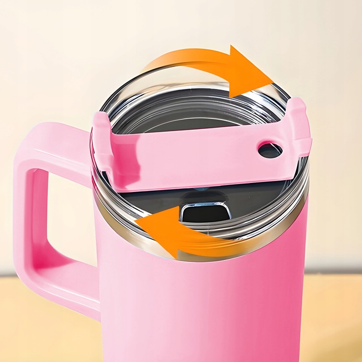 KUBEK TERMICZNY TERMOS ZE SŁOMKĄ Z UCHWYTEM SZCZELNY NA KAWĘ HERBATĘ 1200ML