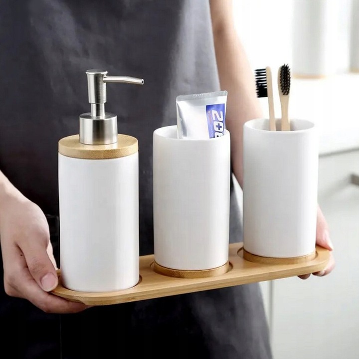 ZESTAW ŁAZIENKOWY 6 ELEMENTÓW AKCESORIA DO WC KOSZ DOZOWNIK BIAŁY KOMPLET