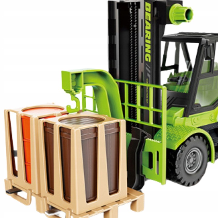 Auto Wózek Widłowy Zielony 1:16 Ruchome Elementy Paleta Światła I Dźwięki