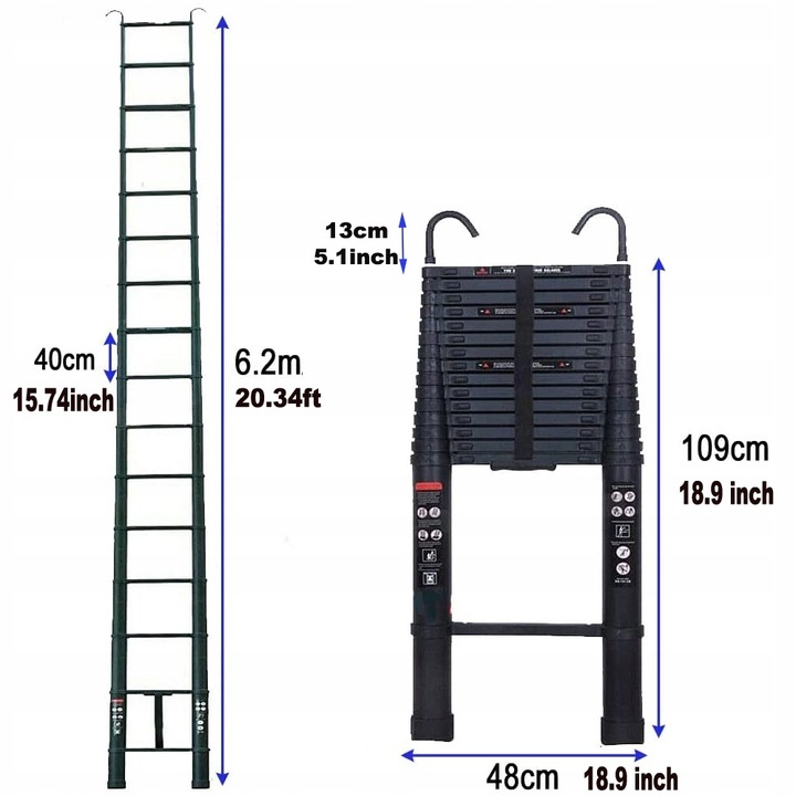 6,2 m Składana TELESKOPOWA DRABINA z wolnym hakiem