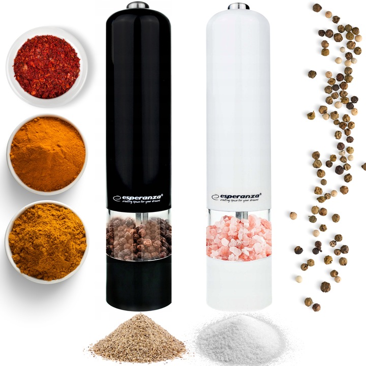 2X MŁYNEK DO PIEPRZU SOLI ELEKTRYCZNY BIAŁY CZARNY