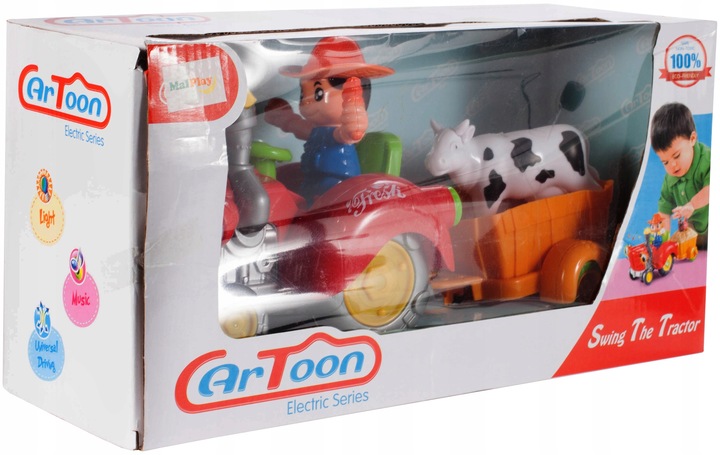 TRAKTOR TRAKTOREK FARMERA Z PRZYCZEPKĄ INTERAKTYWNY JEŹDZI ŚPIEWA KRÓWKA