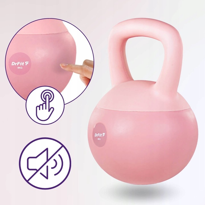 Kettlebell Odważnik Hantla Ciężar Do Ćwiczeń Fitness Różowy 8 kg DrFit