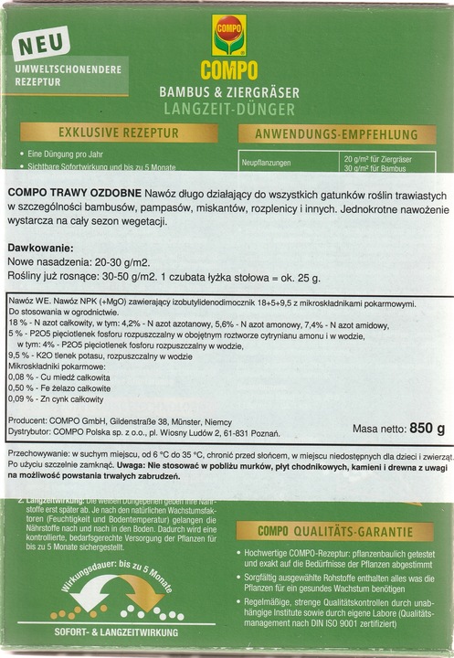 NAWÓZ DO TRAW OZDOBNYCH I BAMBUSÓW pampasowej miskantów 5-MIESIĘCY COMPO