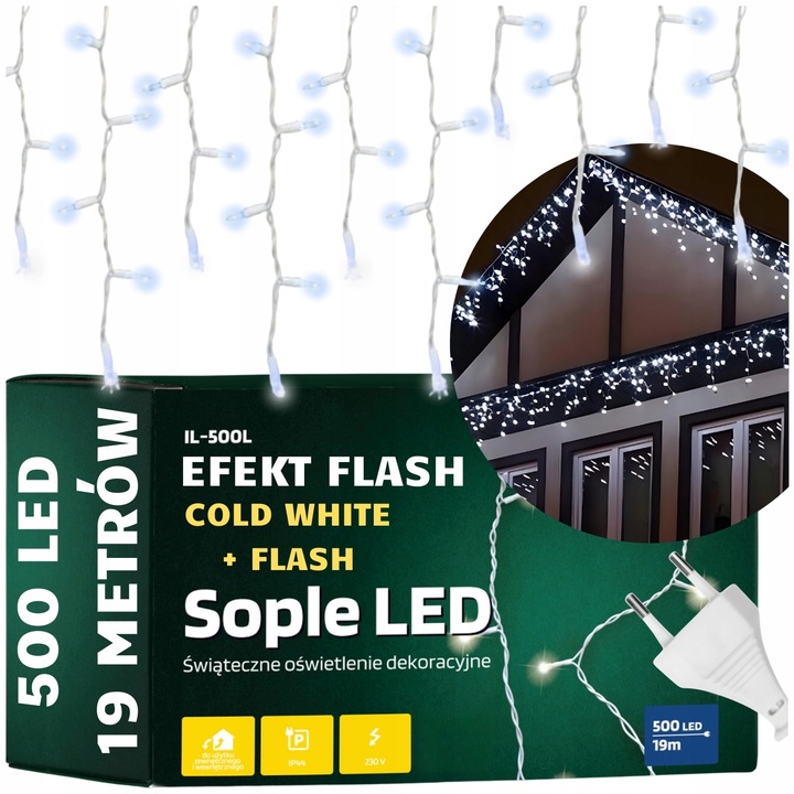 DŁUGIE LAMPKI 500 LED SOPLE ŚWIATEŁKA ŚWIĄTECZNE ZEWNĘTRZNE Z EFEKTEM FLASH