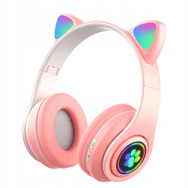 SŁUCHAWKI BEZPRZEWODOWE Z MIKROFONEM KOLOROWE KOCIE USZY LED DLA DZIECI