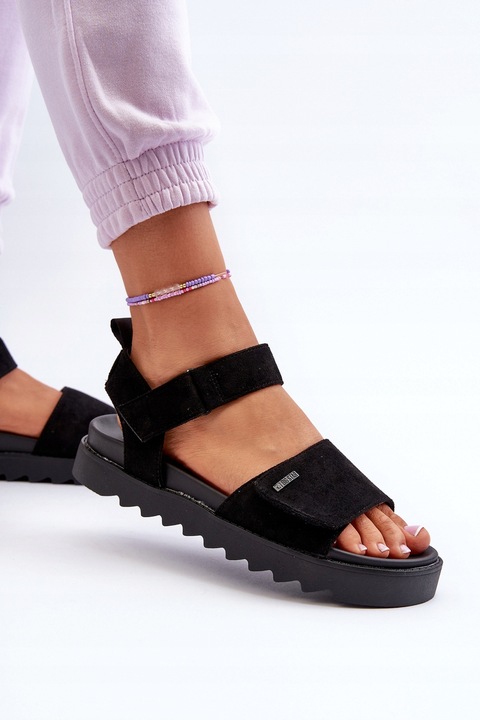 SANDAŁY DAMSKIE NA PLATFORMIE EKO ZAMSZ BIG STAR NN274700 CZARNE 39