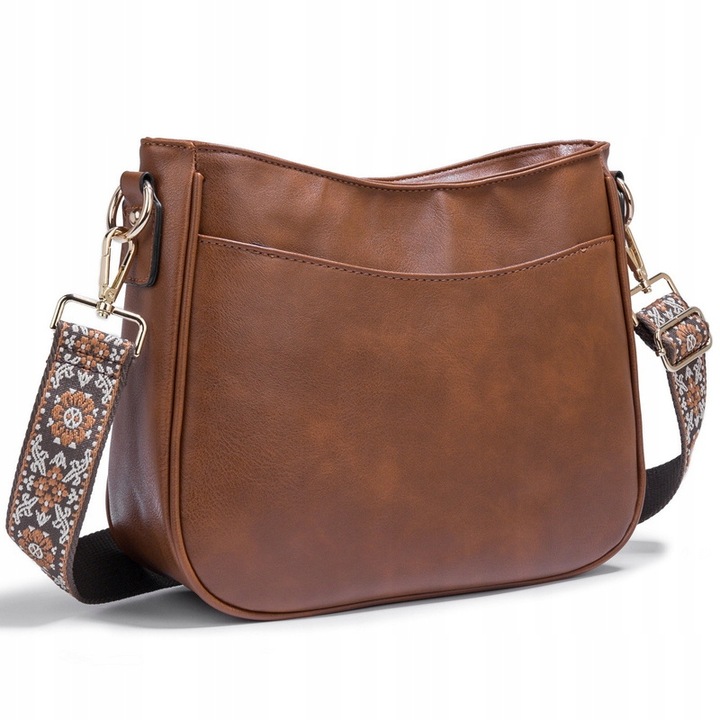 Torebka Damska BRĄZOWA Elegancka Pojemna na Ramię Pasek Brązowy