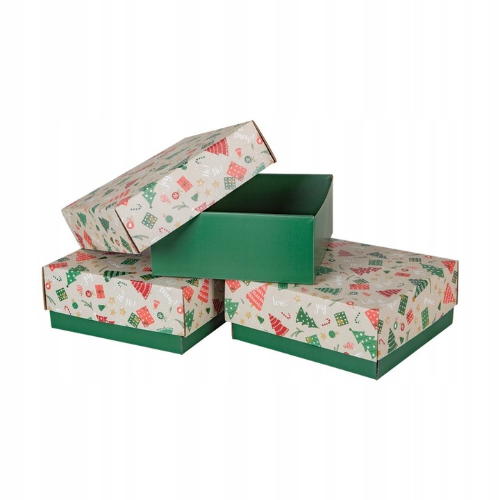 10x PUDEŁKO PREZENTOWE OPAKOWANIE ŚWIĄTECZNE 200x200x85 mm CHOINKI Zestaw