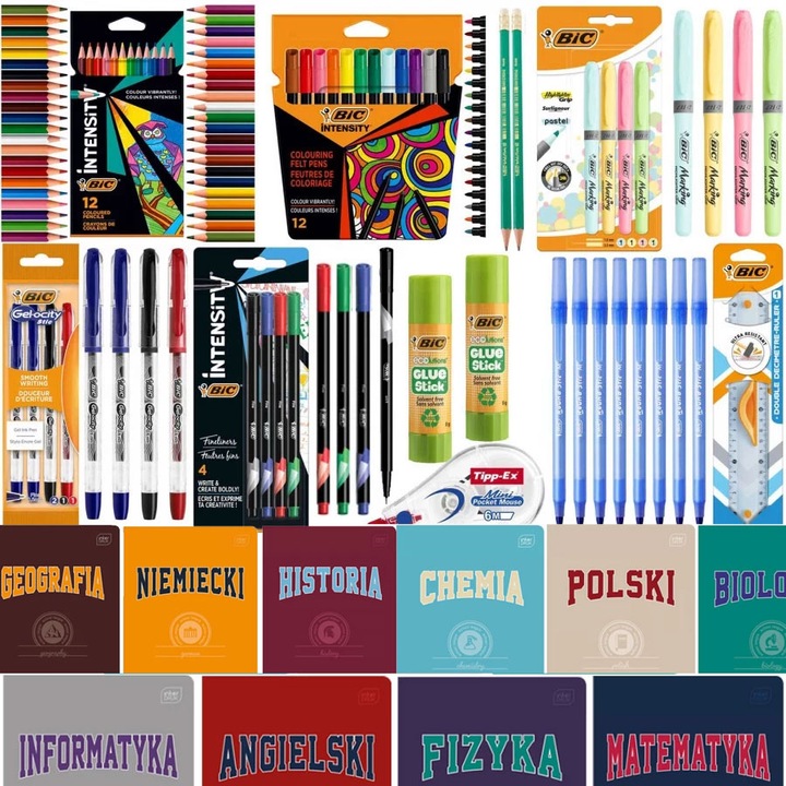 BIC WYPRAWKA SZKOLNA ZESZYTY TEMATYCZNE ZESTAW DO SZKOŁY klasa 4-8 Bidon