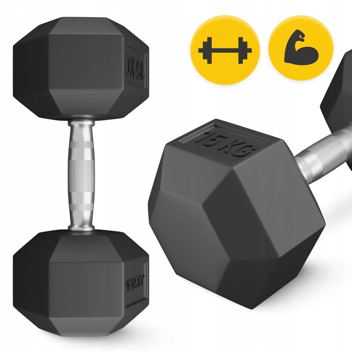 HANTLA HANTELEK ŻELIWNY GUMOWANY HANTEL HANTLE HEX SOLIDNY WYTRZYMAŁY 15 kg