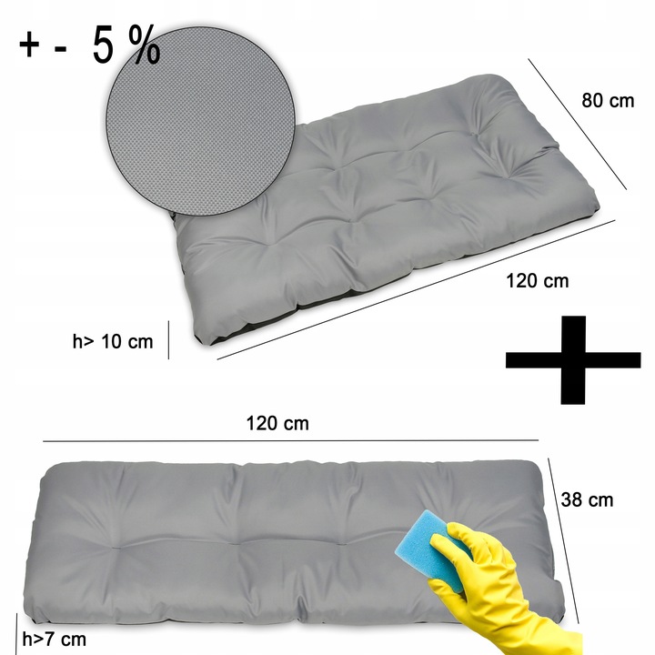 2 PODUSZKI NA PALETY siedzisko 120x80 poduszka ogrodowa OPARCIE 120x38