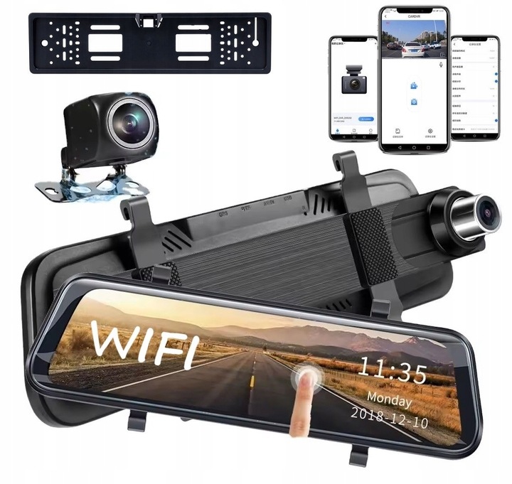 Wideorejestartor w lusterku z kamerą cofania samochodowa 2w1 WIF APLIKACJA