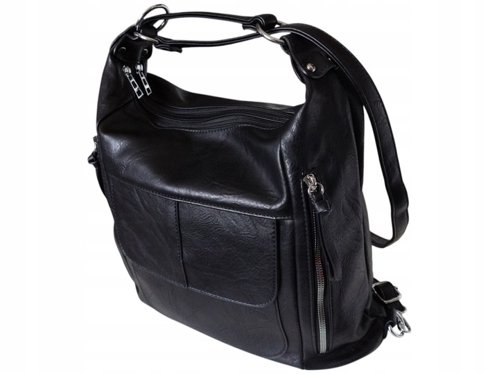 Torebka Damska Torebko-Plecak Miejska Listonoszka Czarny Styl Duży