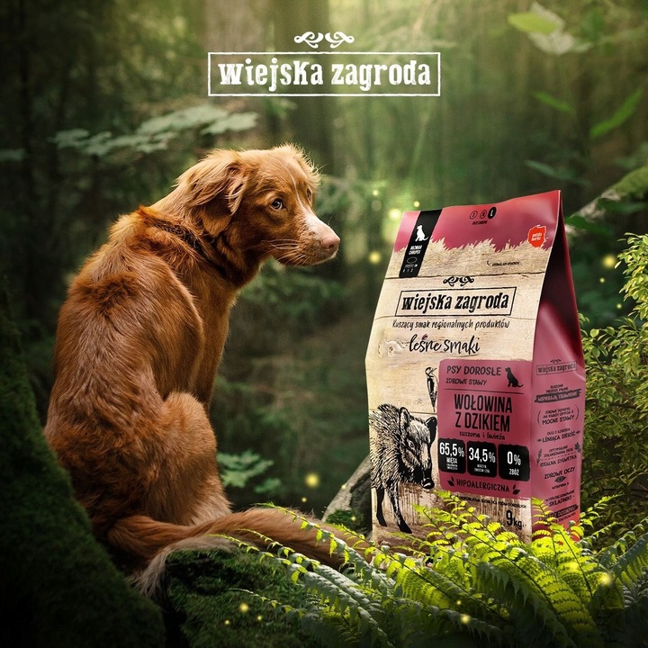 Wiejska Zagroda LEŚNE SMAKI Karma dla psa WOŁOWINA DZIK Duże rasy L 9kg