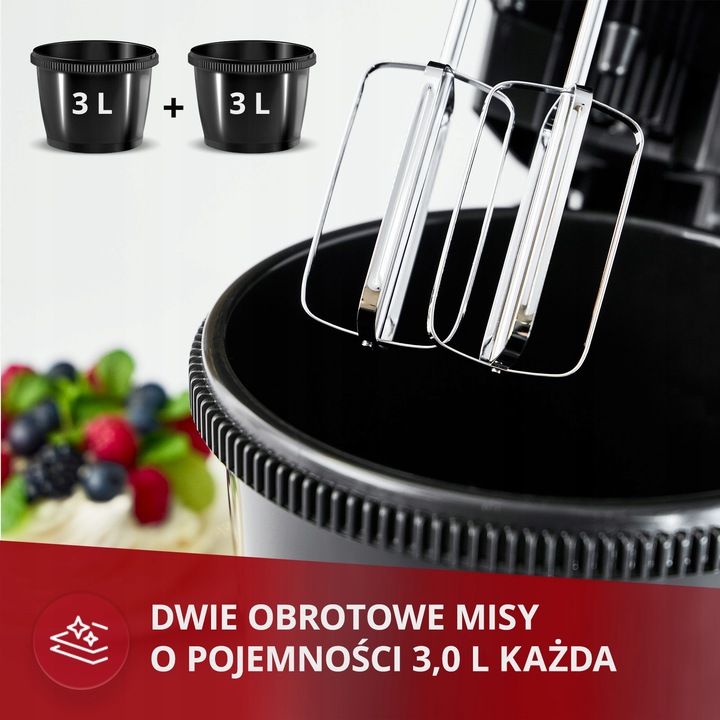 Mikser ręczny 2 misy obrotowe zestaw czarny MPM MMR-22Z/C 750W