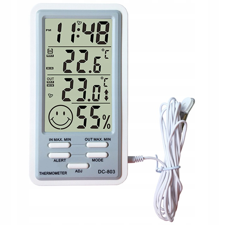 STACJA POGODY WEWNĘTRZNA ZEWNĘTRZNA HIGROMETR DATA ZEGAR TERMOMETR ALARM