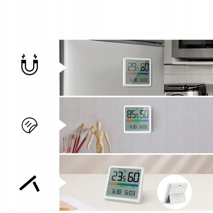 STACJA POGODY TERMOMETR HIGROMETR ZEGAR KALENDARZ MONITOR TEMPERATURY