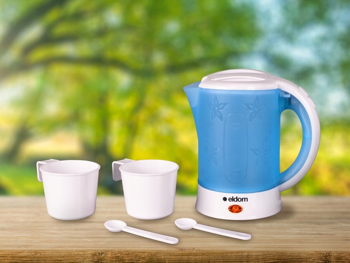 Czajnik elektryczny turystyczny 650W Eldom 0,6L mały podróżny plus 2 kubki