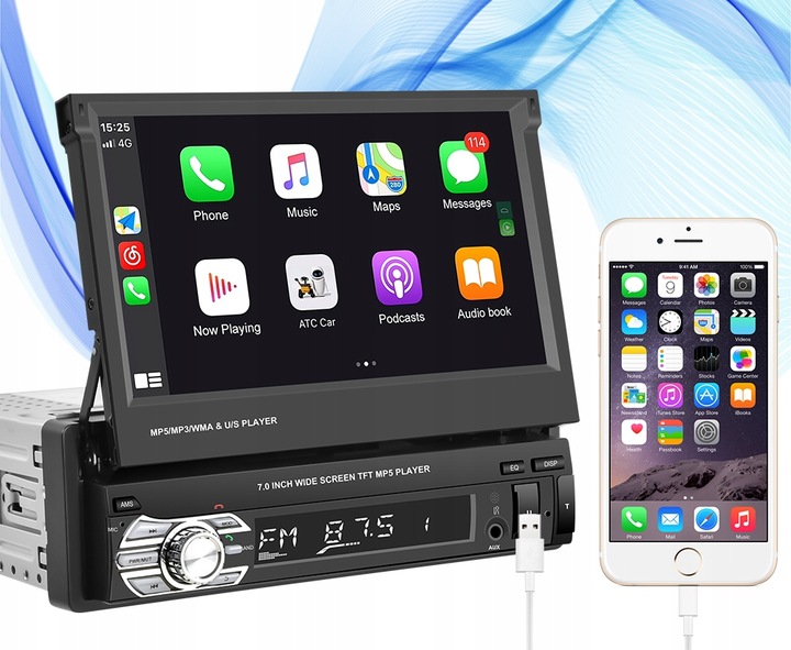 RADIO SAMOCHODOWE 1DIN 7'' BT WYSUWANY EKRAN DOTYKOWY MIRROR LINK KAMERA