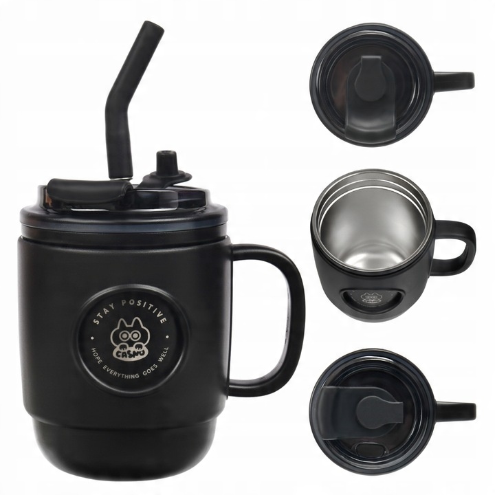 Kubek Termiczny ze Słomką Casno Booker 450 ml Czarny