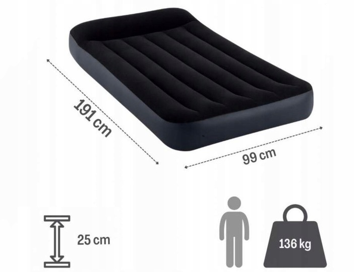 HQ Materac 1-osobowy Dmuchany Welurowy Turystyczny Łóżko 191x99x25cm Intex