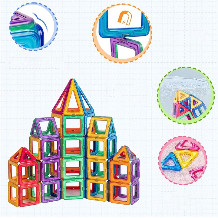 DUŻE KLOCKI MAGNETYCZNE KAFELKI zestaw XXL 174 el Rainbow Magnetic Tiles