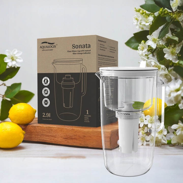 Szklany dzbanek filtrujący Sonata Biały + 6 wkładów UniX