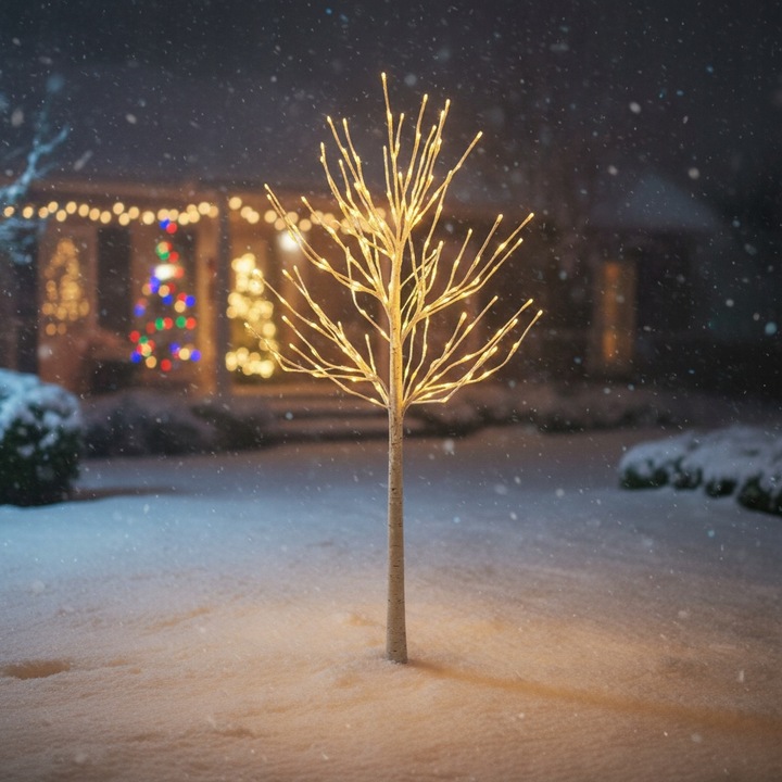 Drzewko Świąteczne Ozdobne Świecące LED BRZOZA 150 cm Lampki Białe Ciepłe
