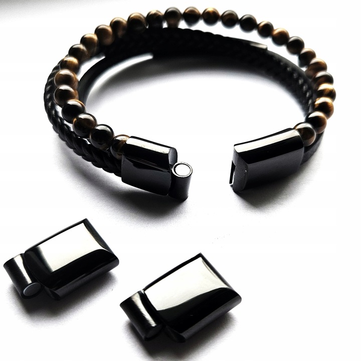 Bransoletka męska REGULOWANA 20-23CM TYGRYSIE OKO SKÓRA JAKOŚĆ VERSATILE