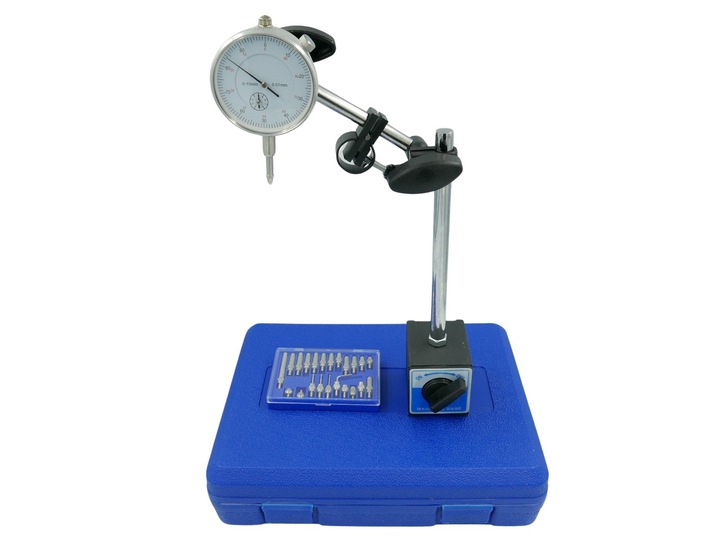 CZUJNIK ZEGAROWY + STATYW DO SPRAWDZANIA BICIA TARCZ Z KOŃCÓWKAMI W WALIZCE