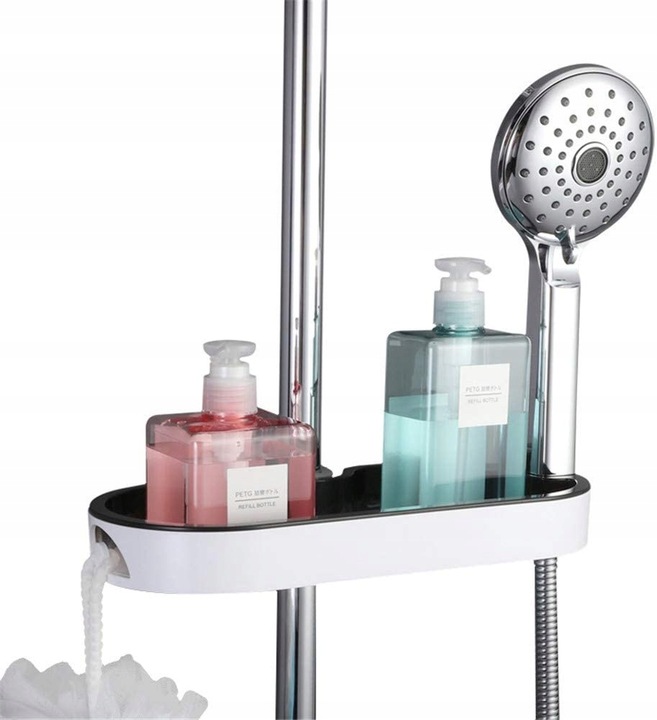 PÓŁKA ŁAZIENKOWA MOCOWANA NA DRĄŻEK PRYSZNICOWY POD PRYSZNIC WISZĄCA