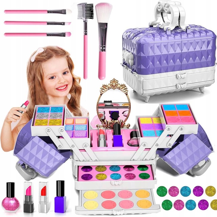 ZESTAW KUFEREK KOSMETYKÓW DO MAKIJAŻU I PAZNOKCI DLA DZIECI PREZENT 52PCS