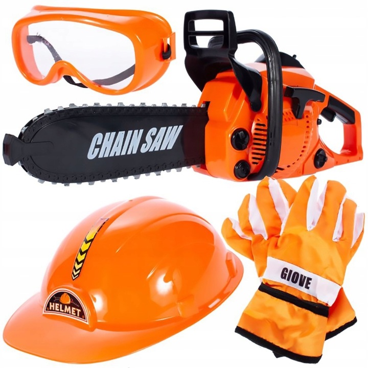 Piła Spalinowa Motorowa Dla Dzieci na Baterie + KASK RĘKAWICE OKULARY