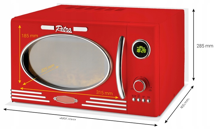 KUCHENKA MIKROFALOWA GRILL MIKROFALÓWKA RETRO 1000W 23L CZERWONA MIKROFALA