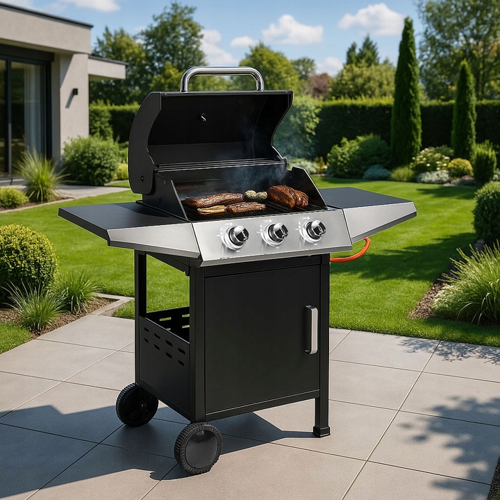 Grill gazowy ogrodowy 10.2 kW duży ruszt 3 palniki termometr reduktor Multi