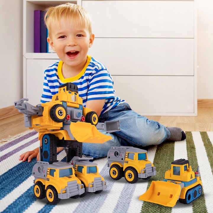 ROBOT TRANSFORMUJĄCY W AUTKA BUDOWLANE 5 SZTUK