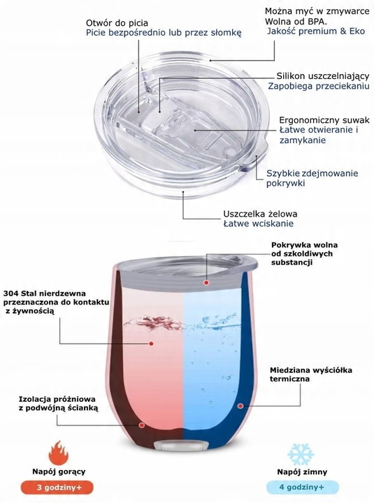Kubek termiczny do picia yerba mate kawy herbaty z pokrywką czarny 350ml