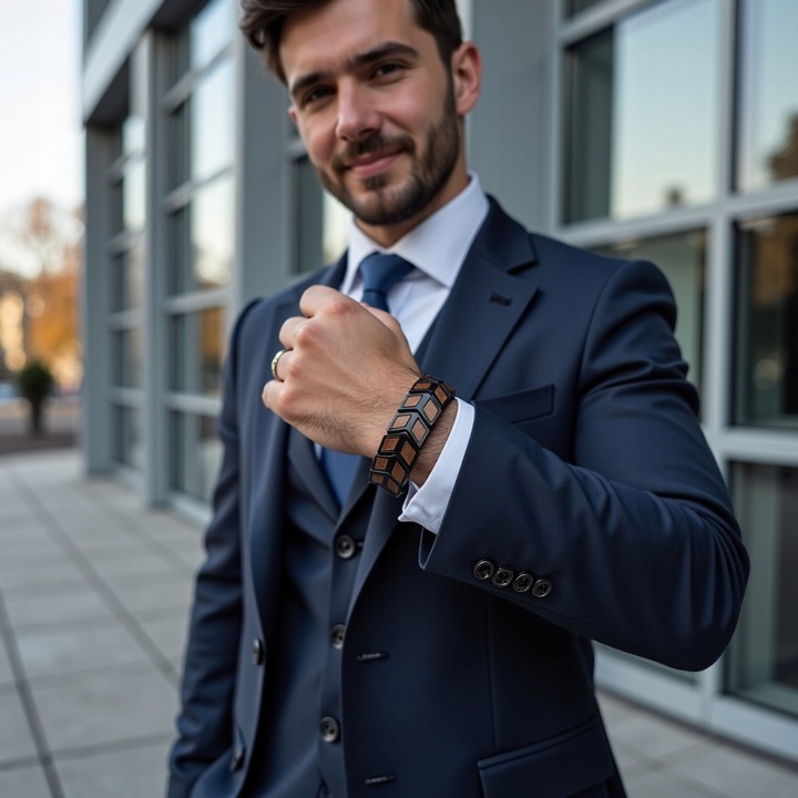 Męska bransoleta ze stali nierdzewnej i naturalnego drewna