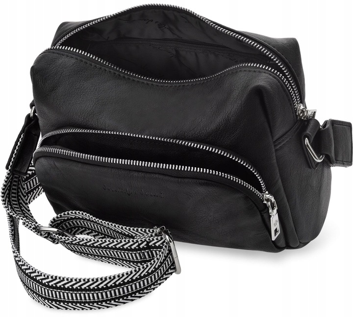 Torebka Damska Na Ramię Z Paskiem Crossbody Skóra Eko Czarna Solidna